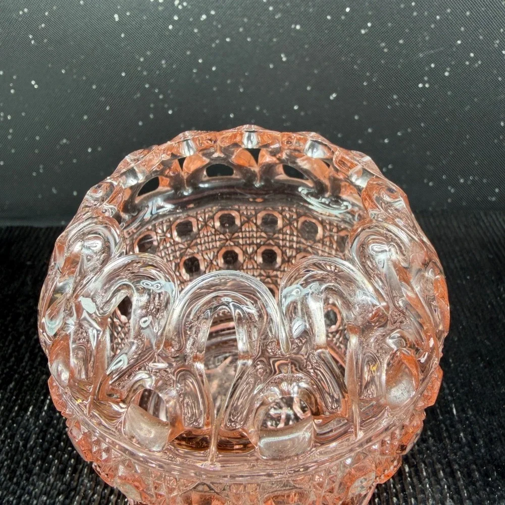 Vintage Pink Depression Glass Rose Bowl Daisy and Button Scalloped Rim 3 inch
